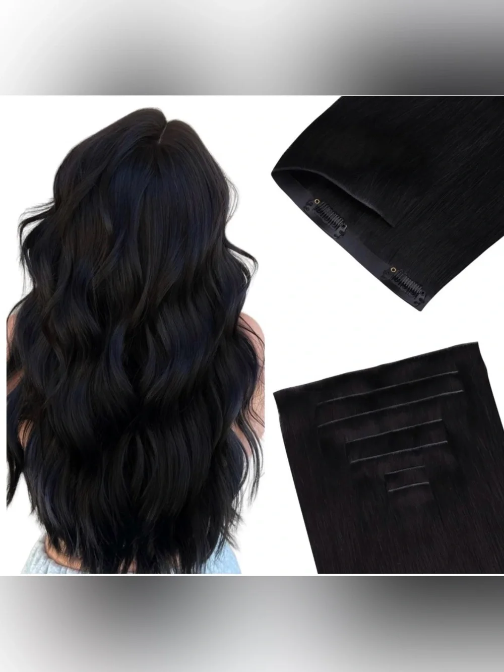 18” Jet Black Invisi Edge Clip in Human Hair Extensions 130g 7Pcs #TF9